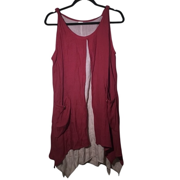 Red Tan Layered Silk Cotton Blend Flowy Tunic Top Approx Large - Picture 1 of 10
